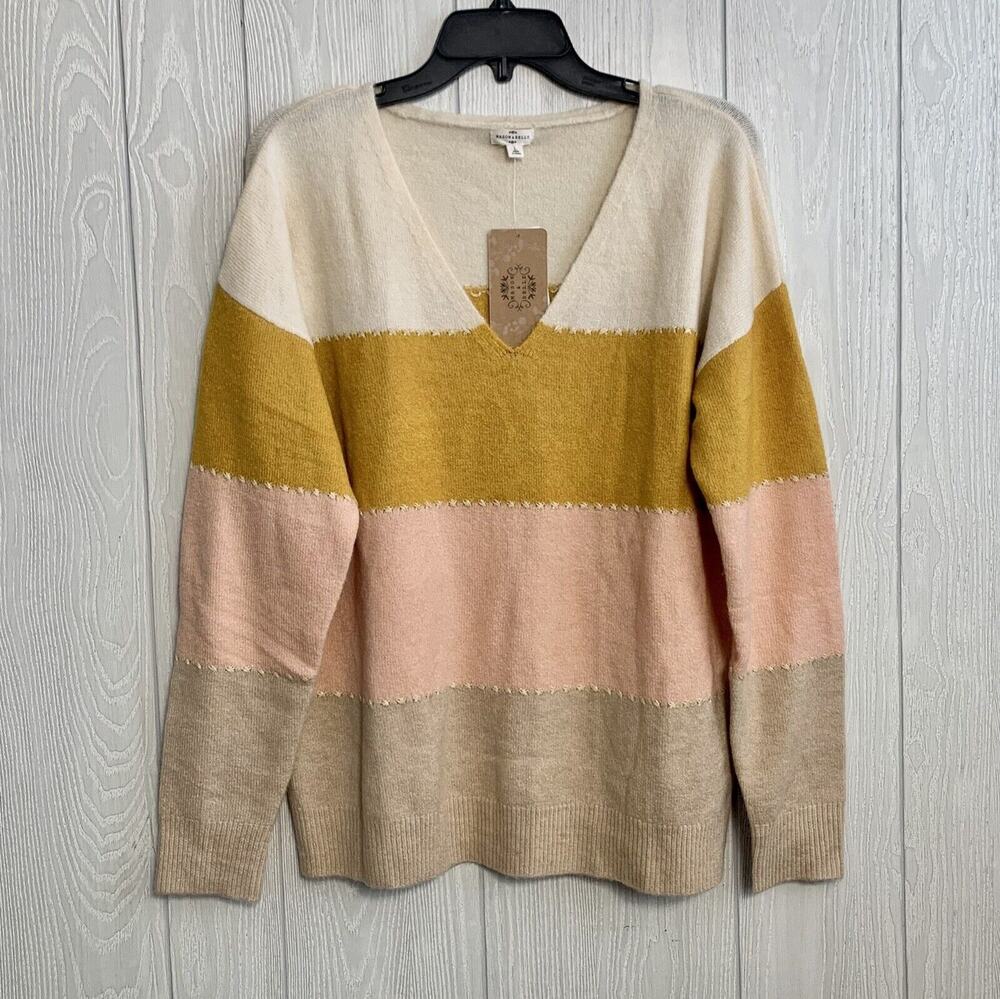 Mason & Belle Cream Pink V-Neck Sweater Large NWT